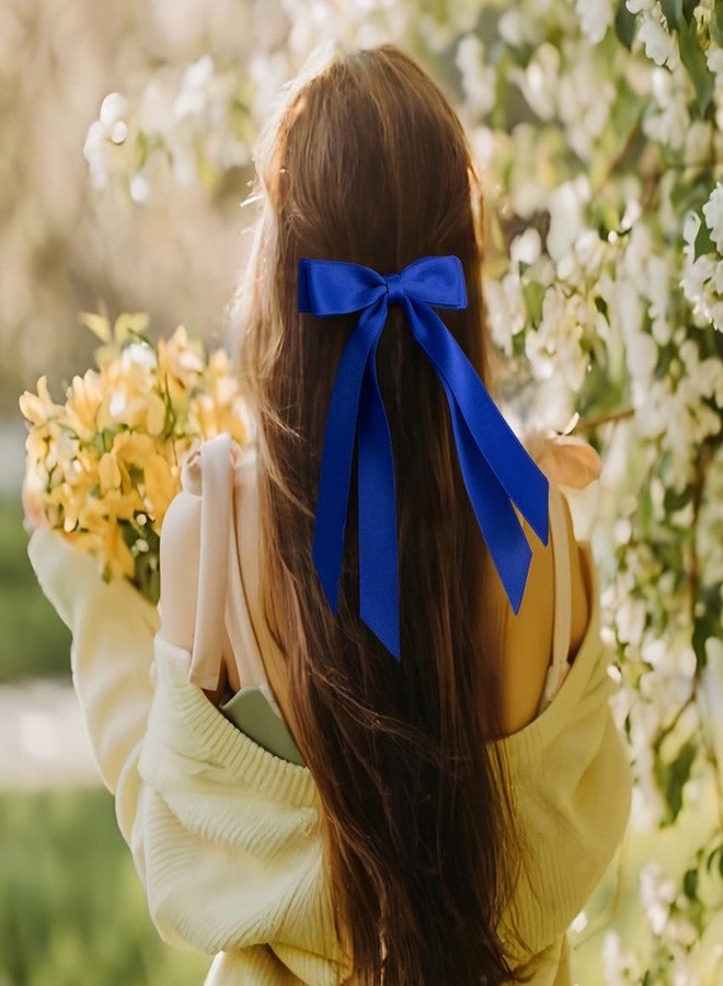 SmallCat 1 Pcs 5'' Blue Bows for Hair, Blue Hair Bow with Long Tail, Royal Blue Hair Bow for Women, Long Ponytail, Wedding, Decoration - Image 5